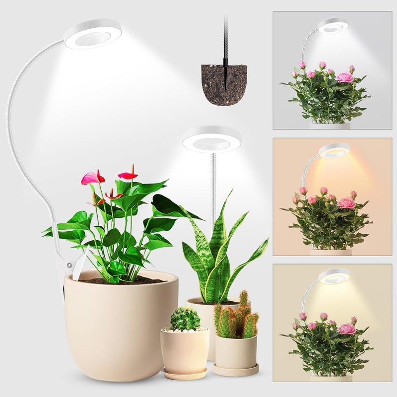 wolezek 2 in 1 Grow Lights for Indoor Plants, 3 Colors Plant Lights for Indoor Growing with 360° Gooseneck, 48 LEDs Full Spectrum Plant Grow Lights Indoor, 6/12/16H Timer, 5 Brightness, White 2 Pack - Image 1